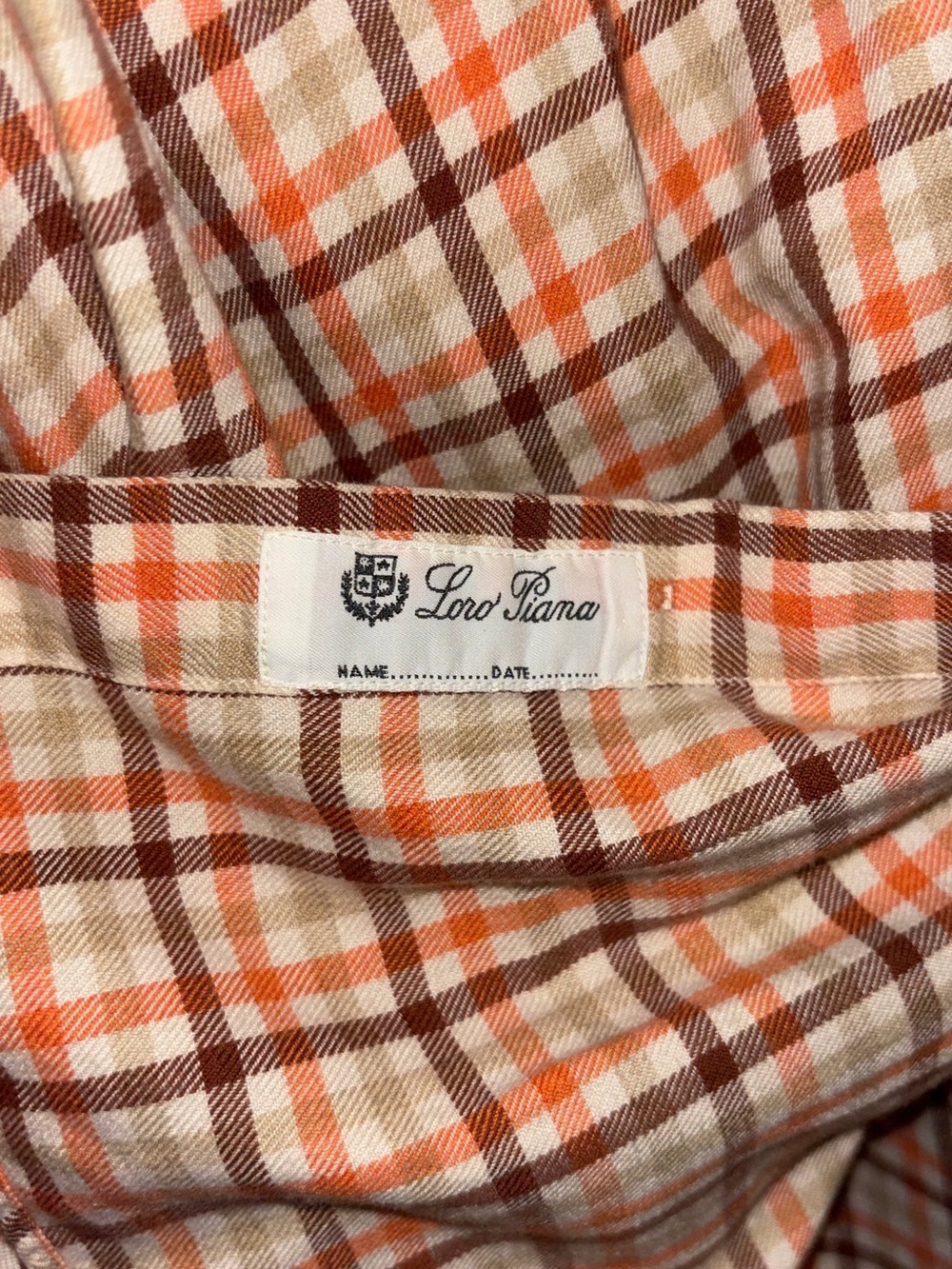 Loro Piana Vintage Men’s Cotton Plaid Button Down Shirt Brown Orange 40” Chest - Picture 3 of 3